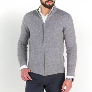 Jersey de lana pura para hombre, ropa personalizada al por mayor, cárdigan de lana con cuello completo y cremallera, suéter tejido - Product Image 2