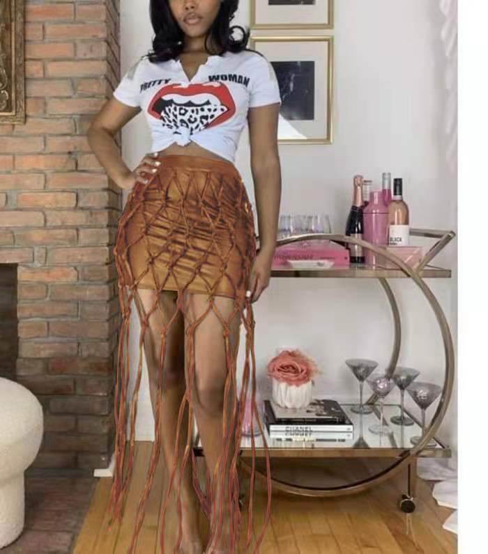 Женские юбки с бахромой J & H, модные вязаные крючком юбки с бахромой, черные кожаные юбки в стиле high street