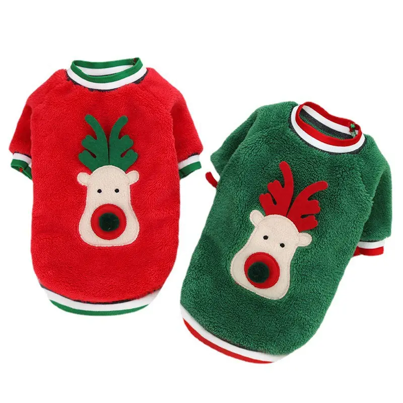 Wholesale Christmas Clothes for Pets Coral Fleece Hoodie for Dogs Christmas Clothes for Cat