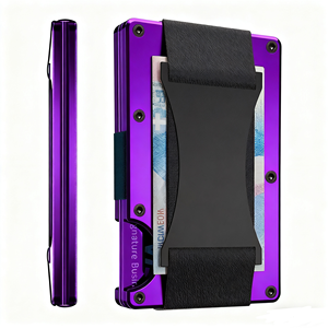 Portefeuille de carte de crédit en métal de haute qualité, portefeuille en aluminium noir avec sangle élastique pour espèces, portefeuille fin bloquant les RFID, porte-cartes - Product Image 1