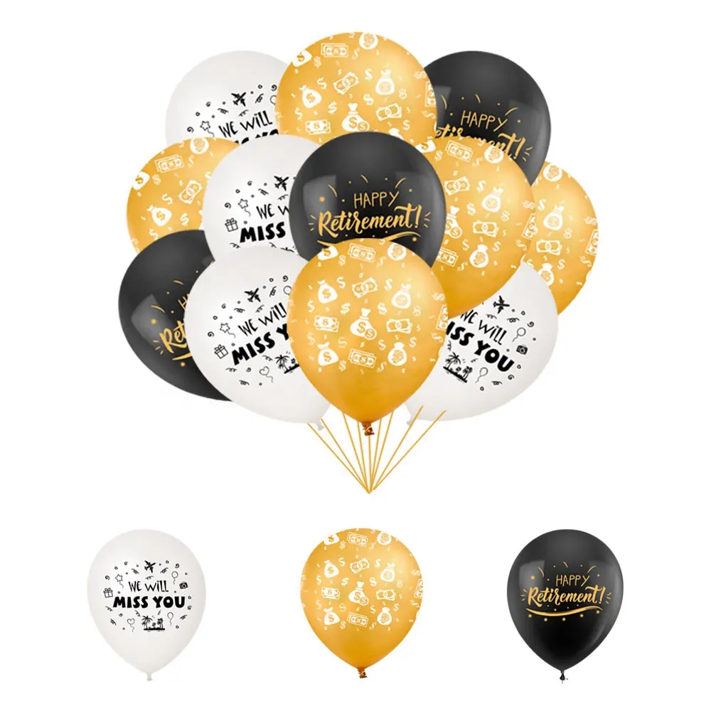 12 इंच मनी डॉलर लेटेक्स गुब्बारा खुश सेवानिवृत्ति और हम आपको जन्मदिन की सेवानिवृत्ति पार्टी सजावट के लिए गुब्बारा याद करेंगे