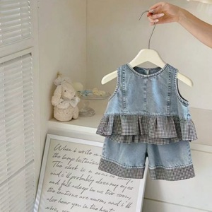 Ensemble <span class=keywords><strong>deux</strong></span> pièces en jean pour filles, débardeur sans manches léger et pantalon pour bébés filles, tout-petits, tenue décontractée d'été - Product Image 1