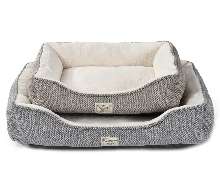 Atacado confortável cama de cachorro peludo Bolster Square cama quente cão com fundo antiderrapante