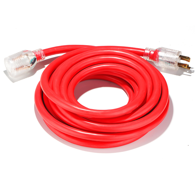 Red 12/3 SJTW Outdoor Power Extension Cord 50FT Heavy Duty 12AWG Male/Female End IP20/Cord