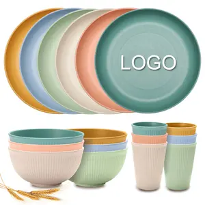 Reusable Unbreakable Wheat Straw Plate Cup Bowl Dinnerware Set