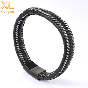 Simple High Polished Interface and Cross Wire Braided <b>Leather</b> <b>Bracelet</b> Silver Stainless Steel Gift for Mens Jewelry - Product Image 3