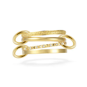 Diamond <b>Ring</b> Gold Plated Four Layer <b>Stacked</b> Geometric Design Women's Everyday Wear Jewelry - Product Image 1