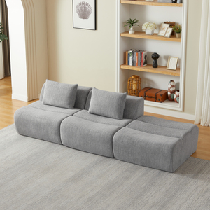Vacuum Roll Packed Modular Cube <b>Sofa</b> 3-Seater Linen Textile Sectional Couch Frameless <b>Foam</b> Furniture Vacuum Compressed - Product Image 1