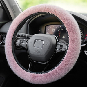 Housse de volant de voiture hiver épaisse en tissu brocart peluche antidérapante chaude à motif géométrique abstrait pour hommes - Product Image 1