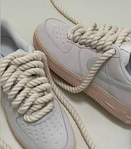 AF Lacets de chaussures à fleurs de cajou <span class=keywords><strong>Dunk</strong></span> Low round Twisted 7mm Thick Beige White Polyester Linen for Shoe Accessories - Product Image 6