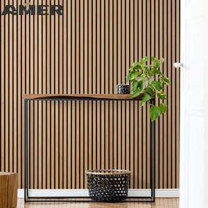 AMER Prix d'usine Noyer noir Intérieur <span class=keywords><strong>Woodup</strong></span> Akupanel Panneau acoustique mural à lattes en bois pour la décoration - Product Image 1