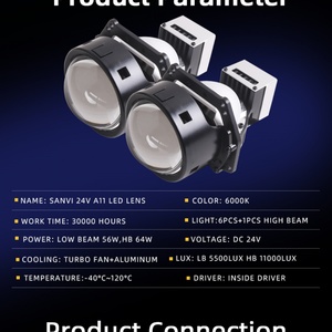 High Quality 24V A11 3 Inch 64W 6000K Bi LED Projector Lens High Bright Car and Truck Auto Lamps Bi LED Headlight Accessories - Product Image 6