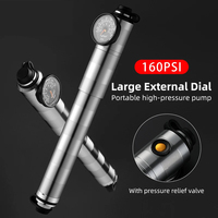 Pompe à vélo portable mini en aluminium haute pression à fixer sur cadre avec manomètre 11 bars/160 psi pour valves Schrader/Presta