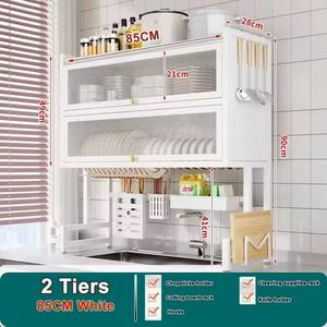 特大号 2 层水槽上方碗碟干燥架，节省空间的洗碗机架收纳架，带沥水盘，适用于厨房柜台 - Product Image 5