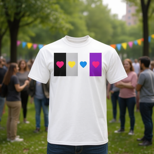 T-shirt Unisex con Stampa Digitale a Righe a Tema Cuori Panromantici e Bandiera Asestica, Girocollo, Manica Corta, Promozionale - Product Image 3