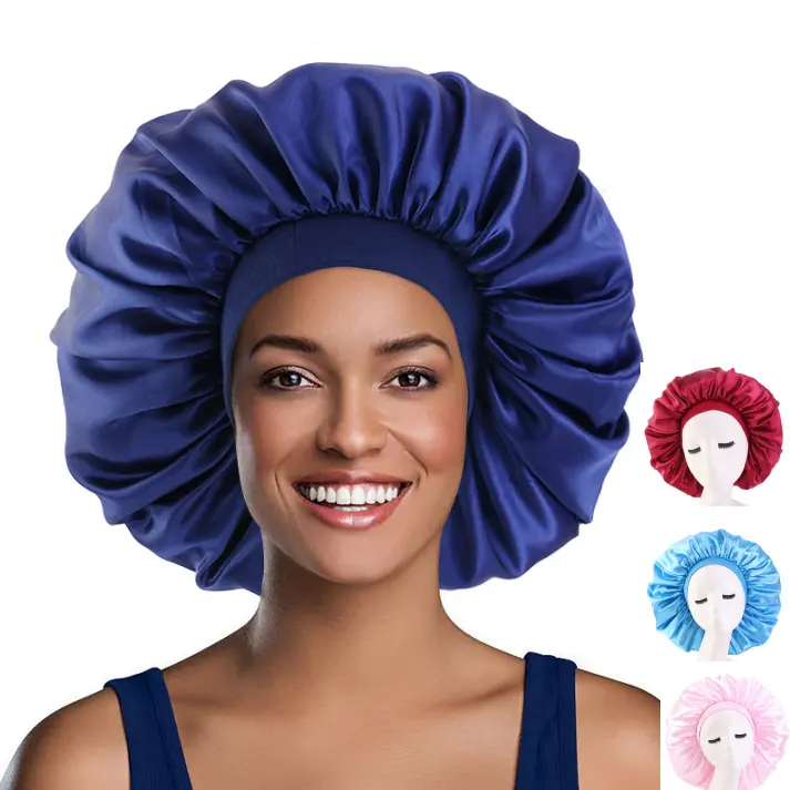 Wholesale Large Size Women Solid Satin Sleep Bonnet For Curly Hair Lady Bonnet Hat