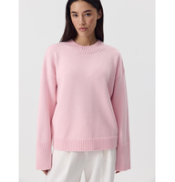Pull-over rose à col rond pour femme, en tricot de coton, polyester et viscose, avec logo personnalisé OEM, manches longues, style shrug, vente chaude