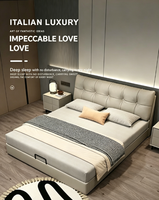 Lit plateforme relevable en cuir Nappa avec tiroirs latéraux, sommier à lattes en acier, pour chambre principale (taille Queen ou Double)