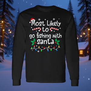 Maglietta a maniche lunghe con stampa 'Most Likely To Go Fishing With Santa' per Natale - Product Image 4