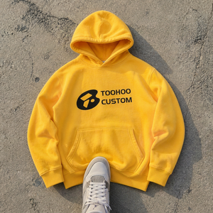Sweat à capuche jaune tissé uni vintage d'été avec poche kangourou en nylon brossé, logo personnalisé pour homme - Product Image 4