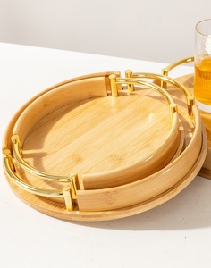 आधुनिक सरल बांस के गोल ट्रे होम रेस्तरां चाय ने फल थोक और थोक के साथ छोटे ट्रे पेस्ट्री ट्रे रखी - Product Image 5