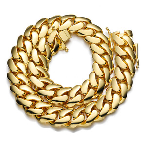 All'ingrosso pesante Chunky 14K 18K <span class=keywords><strong>placcato</strong></span> <span class=keywords><strong>oro</strong></span> Miami cubano catena alla moda in acciaio inox Hip Hop <span class=keywords><strong>collana</strong></span> per gli uomini - Product Image 1