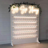 Exhibidor de Pared de Madera Personalizado para Botellas de Champán con Letrero LED de Neón para Decoración de Bodas, Elegante Estación de Bebidas con Múltiples Estantes