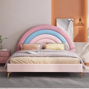 Cama doble moderna de dibujos animados de arcoíris para niños, madera maciza de cuero suave para dormitorio, Hotel, apartamento, escuela, jardín de infantes - Product Image 1