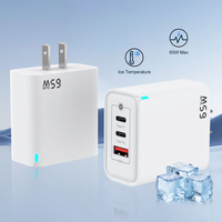 Adaptor dinding pintar USB Gan 65W, pengisi daya Cepat kabel Tipe C untuk Macbook Pro menampilkan OTP perlindungan OVP