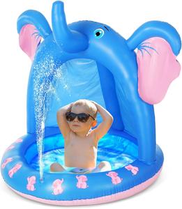 Piscina para bebés de 47 pulgadas con dosel Elefante Piscina inflable para bebés con fondo de piso suave y rociador de agua - Product Image 1