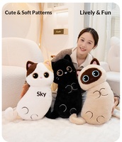 Peluche chat siamois super douce à motif dessin au trait, transfrontalière, coussin de sommeil et d'étreinte, poupée chat calico noir, coussin de siège, cadeau
