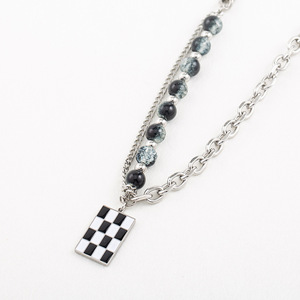 Yunnique-collar de estilo Punk unisex, de acero de titanio, con cuentas, patrón de tablero de ajedrez blanco y negro, diseño geométrico, joyería de moda - Product Image 4