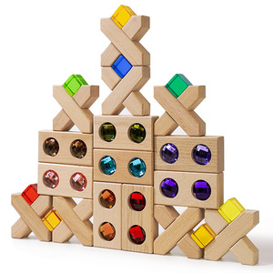 Bloques de construcción de madera con gemas acrílicas, 38-50 piezas, juguetes educativos para niños de 2 a 6 años - Product Image 2