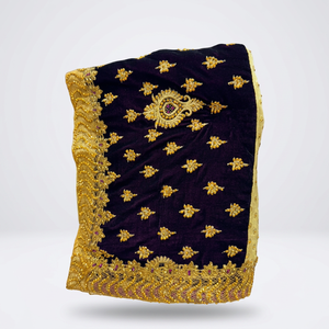 Velvet <b>Saree</b> with Malai Silk Blouse Heavy Embroidery Fancy Border Wrinkle Free Floor Length Bridal Party Wear - Product Image 5