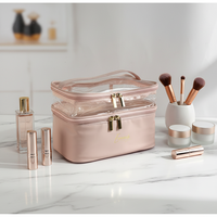 Trousse de Maquillage Professionnelle Portable en PU Double Couche, Grande Capacité, avec Fermeture Éclair, Compartiment Transparent Amovible pour Pinceaux