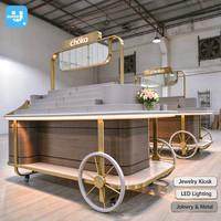Maßgefertigter Schmuck-Pop-up-Kiosk, Verkaufsdisplay-Wagen mit Holzverarbeitung & Metallschränken, LED-Glasvitrine für Boutiquen