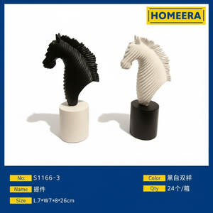 Commercio all'ingrosso 26cm in resina bianca e nera testa di cavallo decorazione di lusso Art Deco decorazione per la casa per soggiorno - Product Image 1