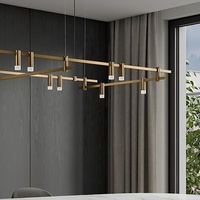 Lustre de Bar Suspendu Vintage Moderne en Laiton Doré de Luxe, Luminaire LED pour Îlot de Cuisine et Pendentifs