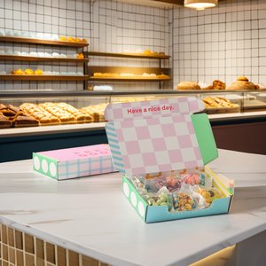 Caja Cuadrada Personalizada para Llevar, <span class=keywords><strong>Mini</strong></span> Docena de Mochi, Galletas y Donuts, Postre Dulce con Recubrimiento de Resina de Doble Cara y Logotipo - Product Image 1