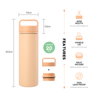 Bouteille d'eau en acier inoxydable avec revêtement en poudre antidérapant, ODM/OEM, avec couvercle à poignée, paille et infuseur à thé, et extérieur anti-transpiration
