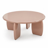 Table basse ronde moderne en argile brillante avec pieds arrondis en bois d'acacia