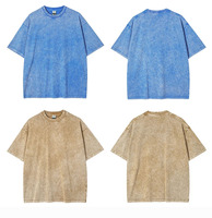 T-shirt unisexe vierge à épaules tombantes, coupe oversize, col rond, 250 g/m², en coton uni délavé à l'acide effet neige