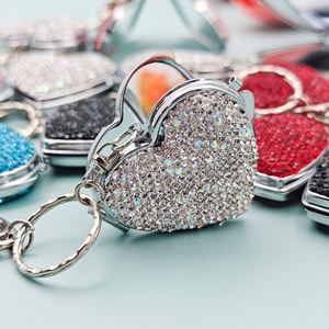Hot Sale Private Label Mini Portable Luxury Metal Folding Cosmetic <b>Mirror</b> Key Chain Diamond Heart Two-sided <b>Small</b> <b>Mirror</b> - Product Image 1