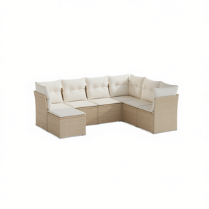 Conjunto de Sofás de Patio de Mimbre Sintético Beige para 6 Personas, Muebles de Jardín de Diseño Contemporáneo con Estructura de Acero - Product Image 1