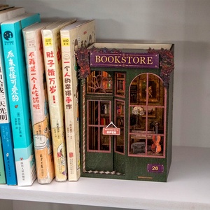 Kit de Rincón de libros de biblioteca DIY 3D rompecabezas de <span class=keywords><strong>madera</strong></span> sujetalibros con luz LED casa de muñecas <span class=keywords><strong>en</strong></span> miniatura letrero de pared artesanías de <span class=keywords><strong>madera</strong></span> y cajas de <span class=keywords><strong>madera</strong></span> - Product Image 2