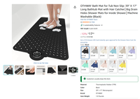 Tapis de bain antidérapant OTHWAY pour baignoire, grand tapis de douche avec trous de drainage pour attraper les cheveux, lavable en machine