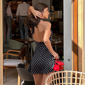 Vestido Mini de Mujer con Cuello Halter y Estampado de Puntos, Sin Mangas, Espalda Descubierta, Corte en A, Estilo Vintage para Verano, Fiesta, Club, Playa, Nuevo Estilo 2026 - Product Image 5
