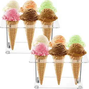 Акриловый держатель для мороженого с 6 отверстиями, акриловая стойка для мороженого, вафельный конус для кексов, сахара, попкорна, ресторана, вечеринки