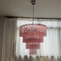 Lustre LED en verre de Murano rose, style vintage français, avec cadre en fer réglable en hauteur, pour salons et salles à manger