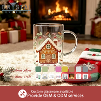Mug en verre transparent de Noël avec poignée |   Motif Père Noël et Bonhomme de neige |   Cadeau de Noël pour les amateurs de café et la décoration intérieure